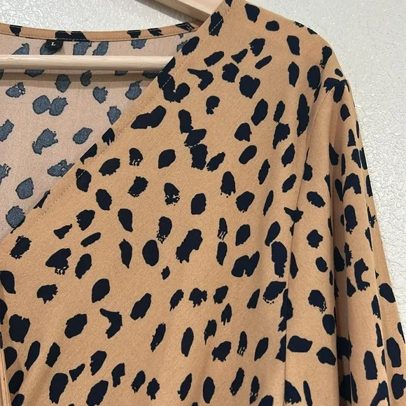 NO BRANCH WOMEN TAN BLACK LEOPARD PRINT MAXI DRESS Sz LG - Picture 8 of 11